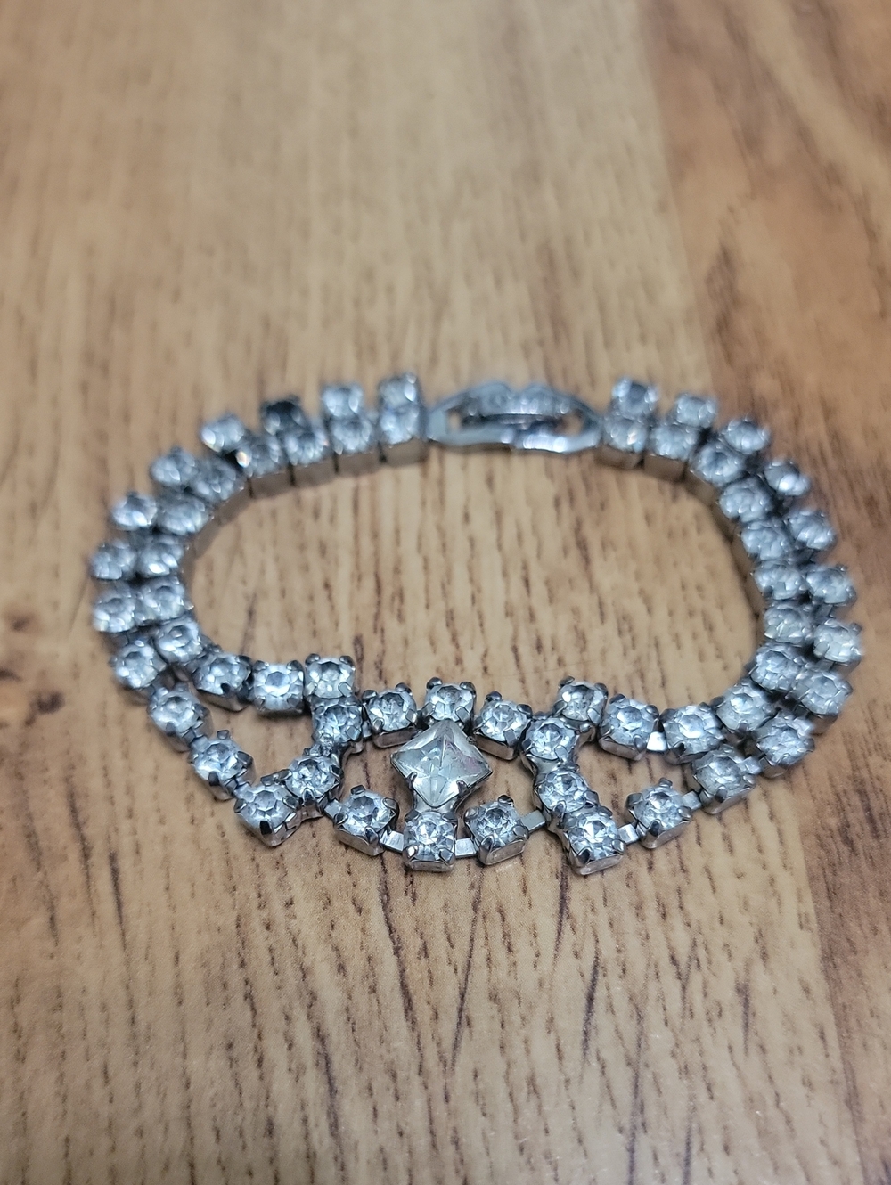 #18 Lot Nice Vintage Double Row Rhinestone Bracelet 7"